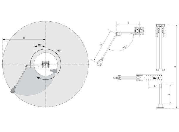 D53-25S Folded arm w/clamp 28,5 - 41mm Max 25Nm / 2,5kg 