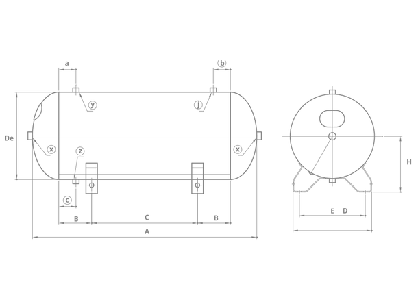 Trykktank 50L grå 11 bar, liggende, lakket KIT 24