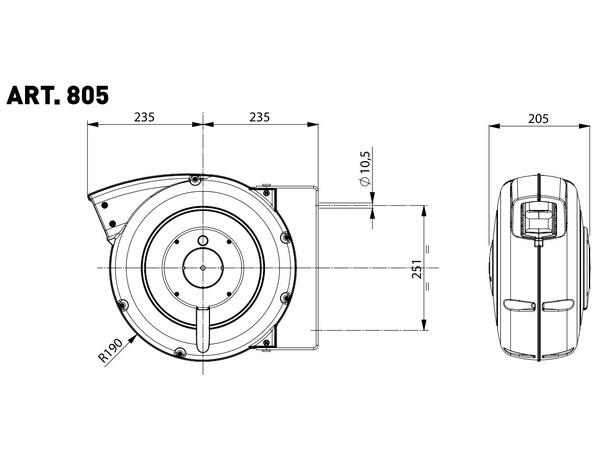 Slangetrommel, lukket, 10mm 16m , 15 bar 