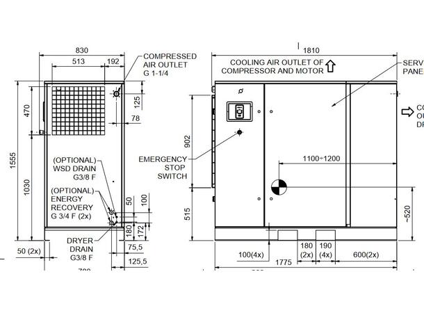 CPVS60 D 9,5 400 50MEAC Frekvensstyrt CP kompressor 45kw, 8,5bar,400V m/tørke 