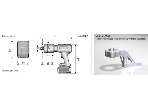EB 350 1" firkant batteritrekker Alkitronic programstyr moment 700-3500Nm