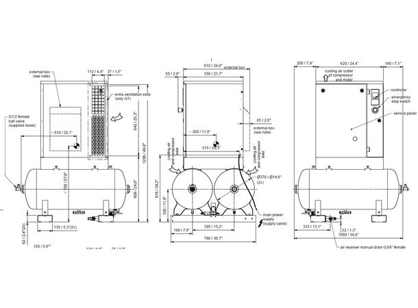 CPM 4/10 400/50K 2x90 C CE MINI u/tørk CP Skruekompressor 3kw,10bar 400V/3fas 